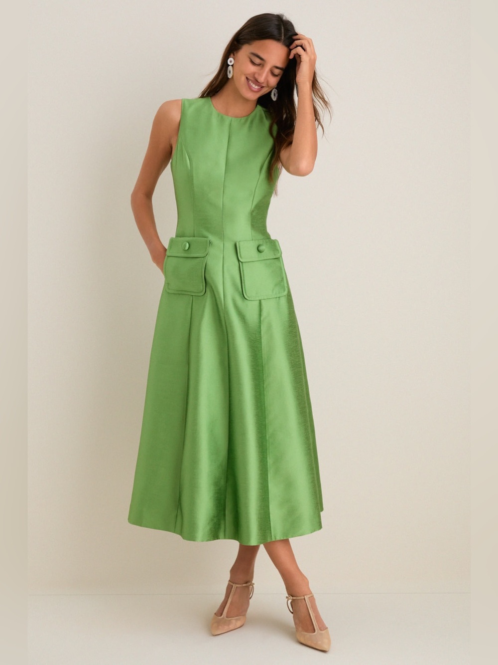 New Tuckernuck Pistachio Dupioni Helene Midi Dress - size 6